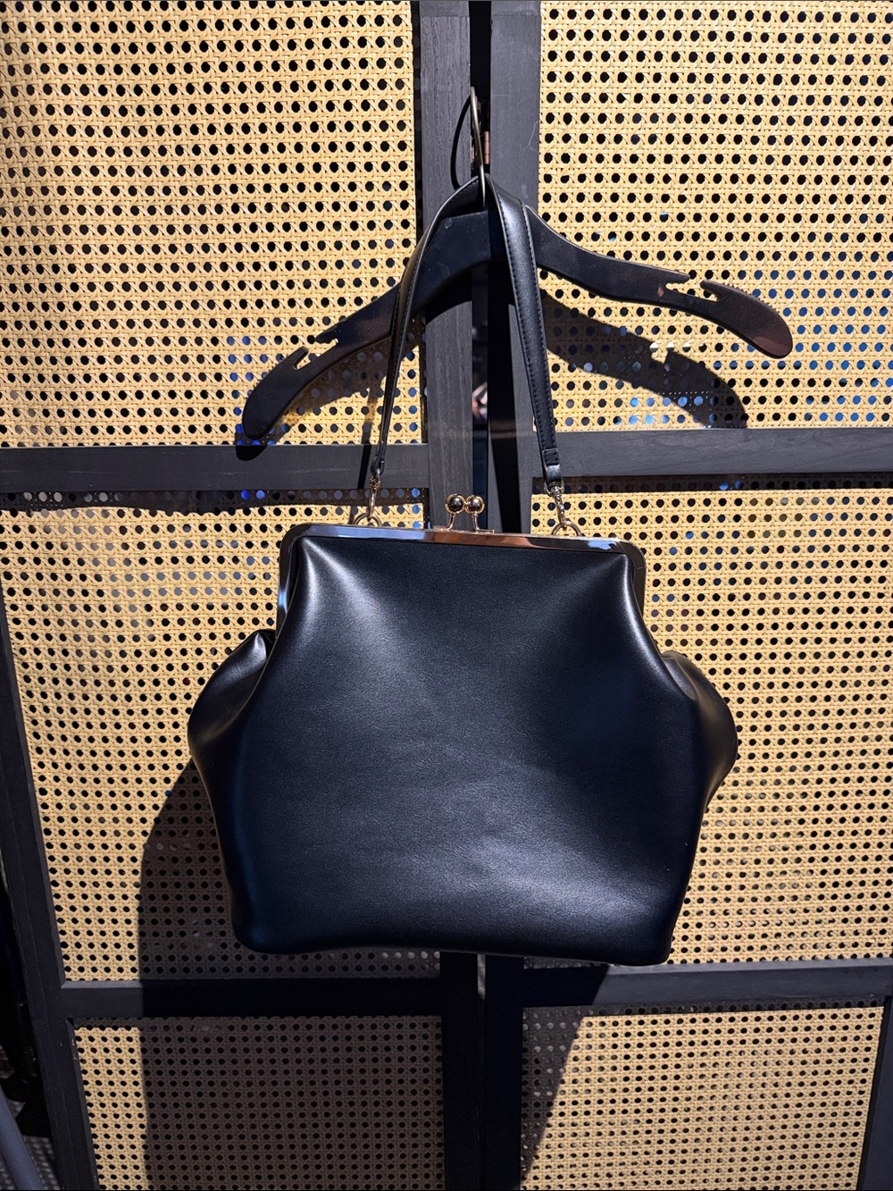 Black Structured  Faux Leather Frame Satchel - Women Bags